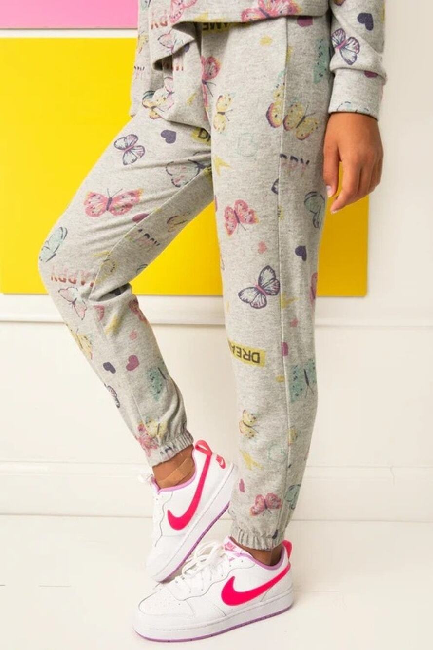 Vintage Havana Girl's Large Gray Butterfly Hacci Jogger Pants Whimsigoth V4-20